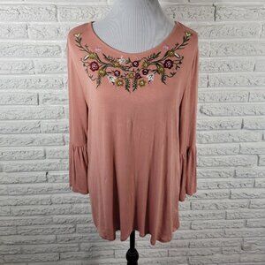 Como Vintage XL Tunic Top Blouse Dusty Rose Pink Floral Embroidered FLO327E